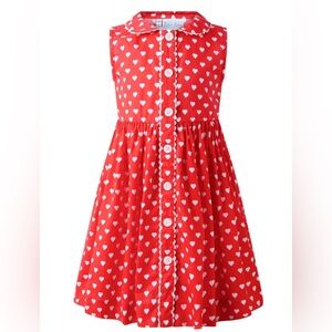 NWT Girls Rachel Riley Red Heart Sleeveless Button-front Dress Size 5